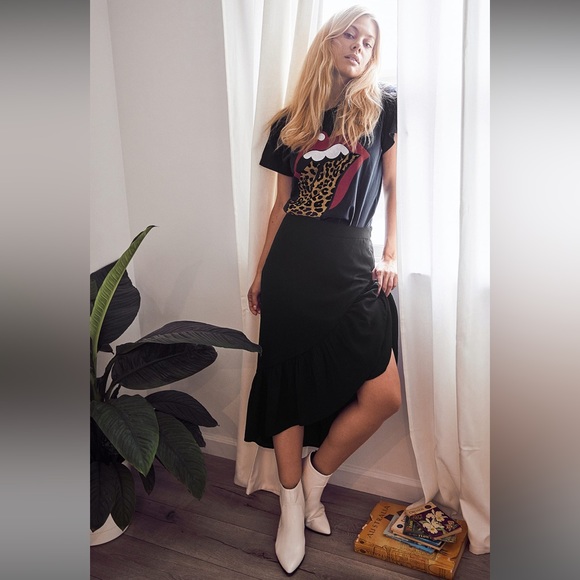 Lulus Mesmerizing Love Black Ruffled Faux Wrap Midi Skirt - Picture 2 of 7